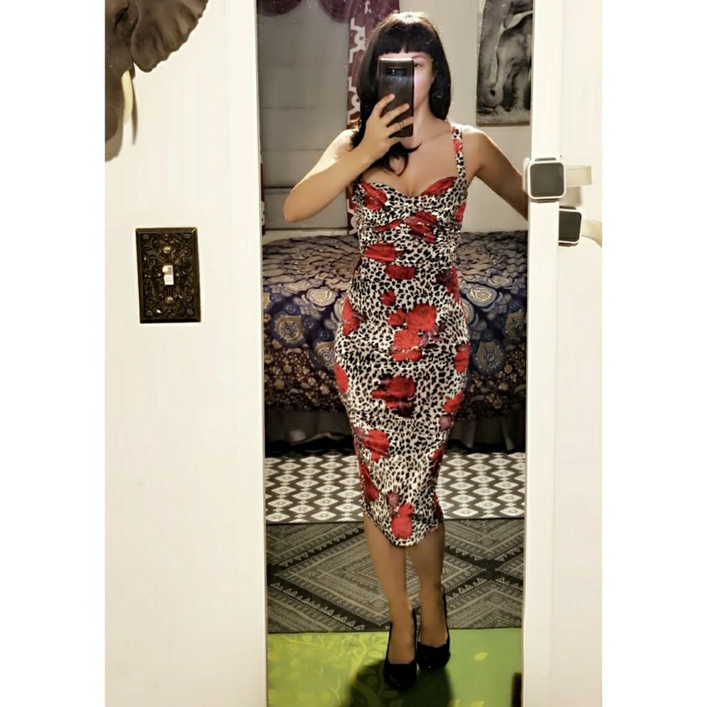 Bettie Page Tatyana Velvet Dress Leopard Roses